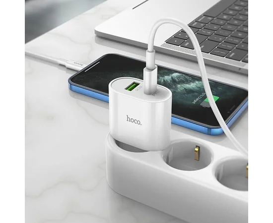 СЗУ HOCO C95A PD 20W+QC3.0 (1USB/Type-C/3A) + Type-C to Lightning White