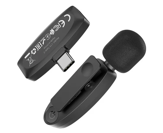 Петличный беспроводной микрофон Hoco L15 Crystal Type-C Black
