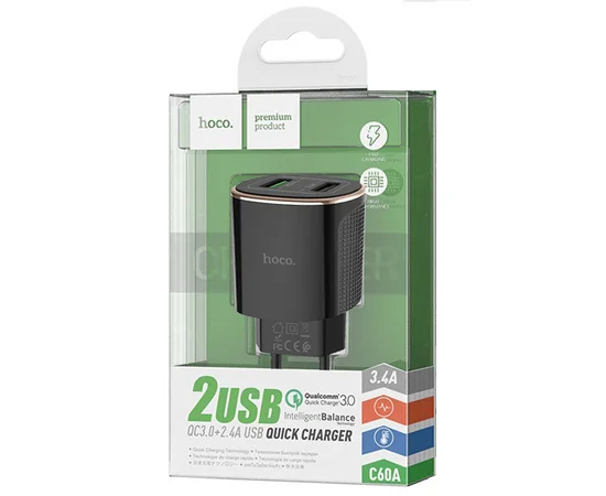 СЗУ Hoco C60A QC3.0 (2USB/3.4A) Черный