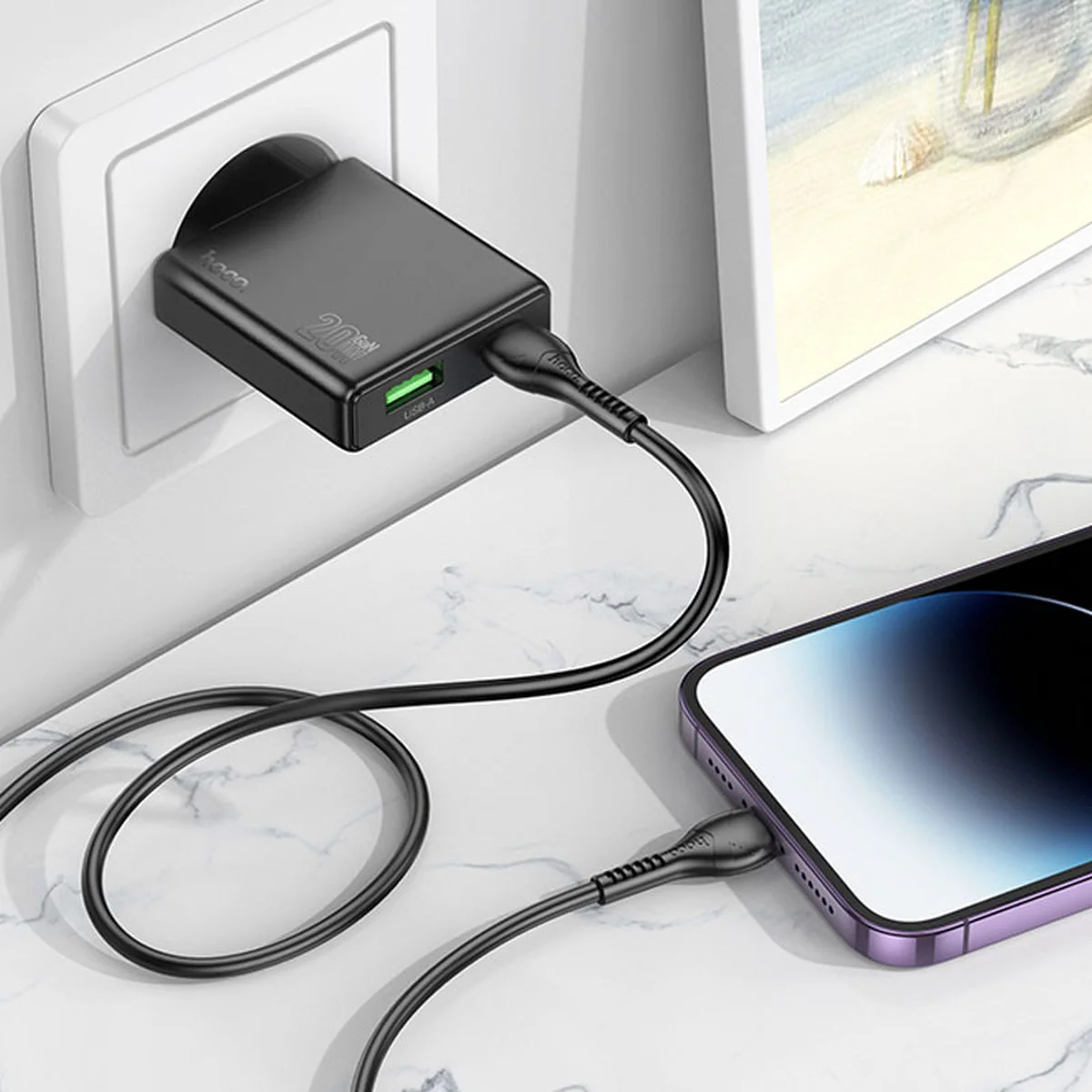 СЗУ Hoco N38 Delgado PD20W+QC3.0 + Type-C to Lightning Black