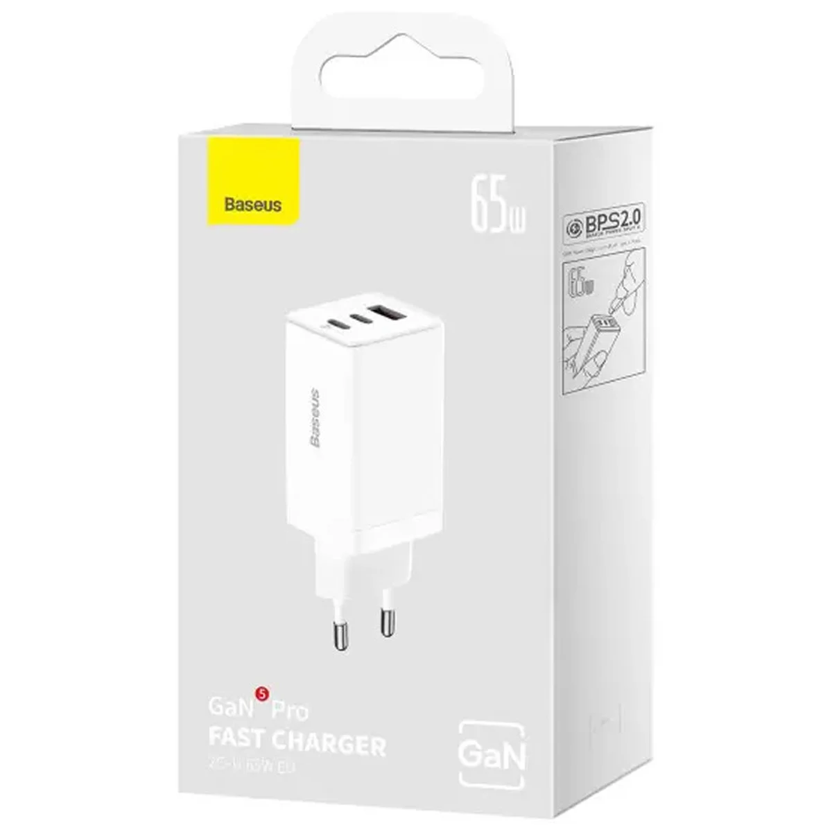 СЗУ Baseus GaN5 Pro 65W 2Type-C+USB 100W EU (CCGP12020) White