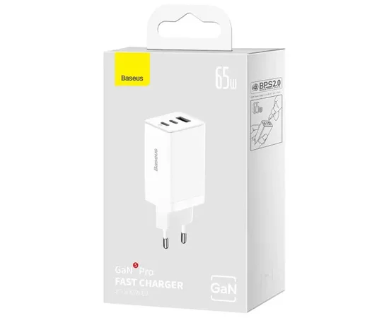 СЗУ Baseus GaN5 Pro 65W 2Type-C+USB 100W EU (CCGP12020) White
