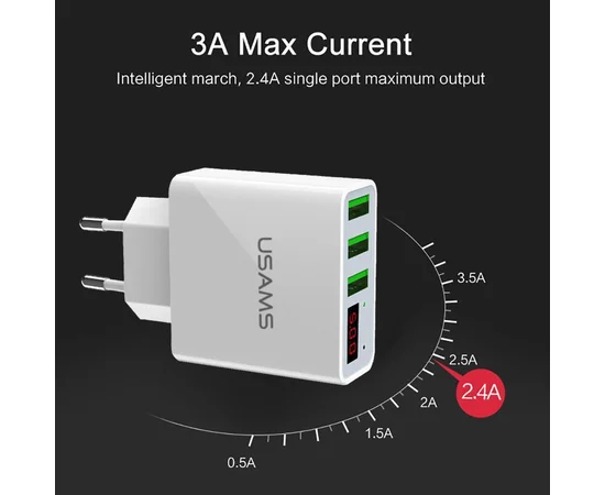 СЗУ USAMS US-CC035 с дисплеем (3USB 2.4A) Белый