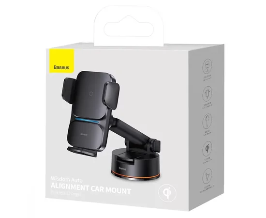 Автодержатель с БЗУ Baseus Wisdom Auto Alignment (QI 15W) (Suction base) (CGZX000101) Black