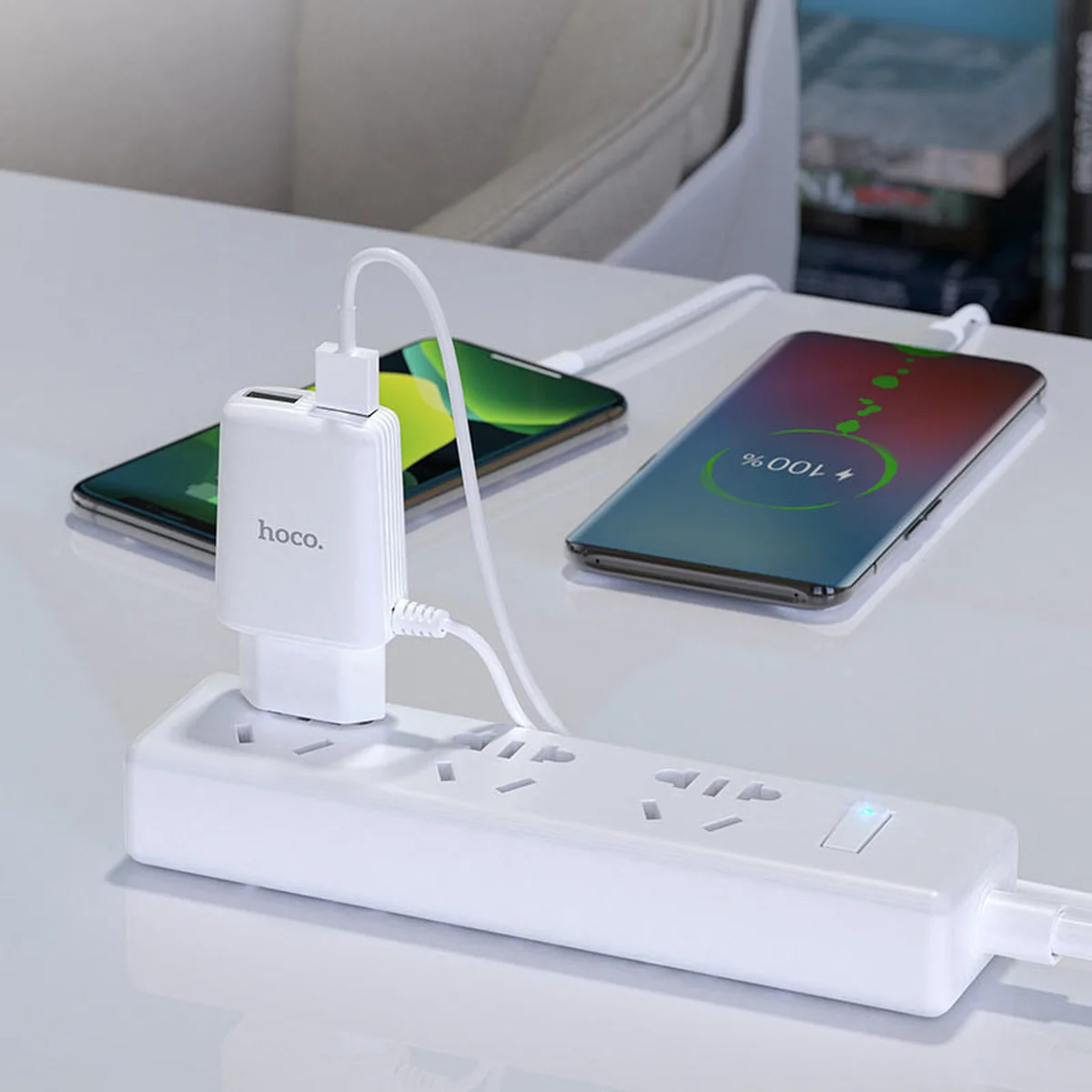 СЗУ HOCO C82A Real power dual port cable charger (for MicroUSB) (EU) Белый