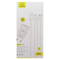СЗУ USAMS-LT T18 Single USB Travel Charger (EU) + 3IN1 Charging Cable-U Turn Series Білий