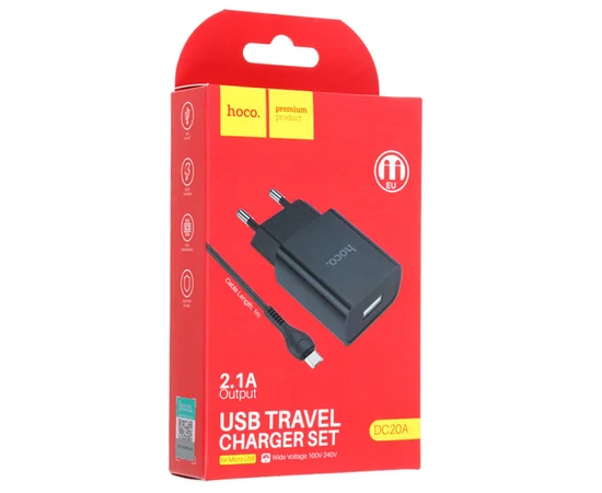 СЗУ Hoco DC20A (1USB/2.1A) + MicroUSB Черный