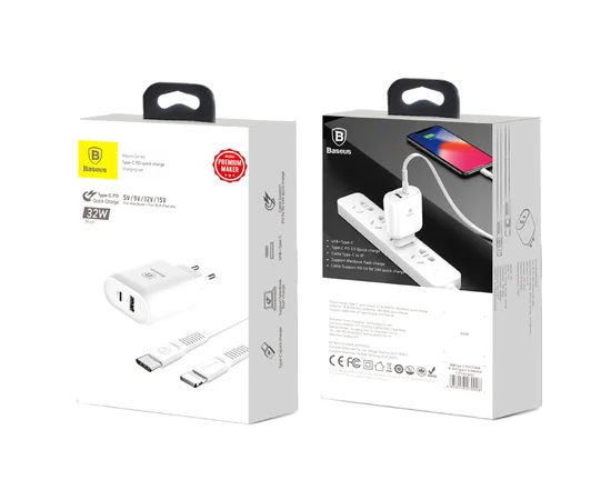 СЗУ Baseus Bojure PD Quick Charger + Cable (Lightning) 32W 1Type-C 1USB white
