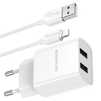 СЗУ Borofone BA53A Powerway (2USB/2.1A) + MicroUSB Білий