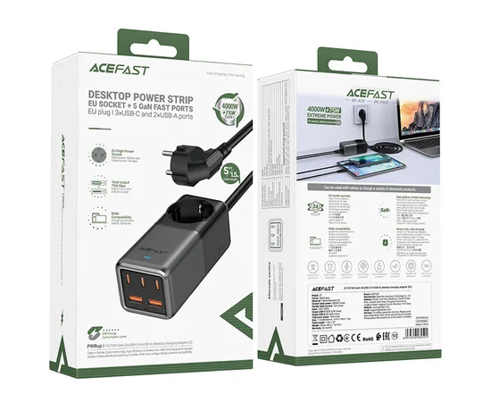 СЗУ Acefast Z2 PD75W GaN (3*USB-C+2*USB-A) Black gray