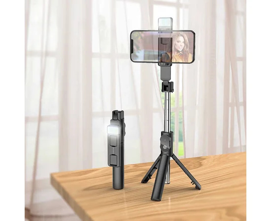Монопод для селфи Borofone BY8 с треногой + съемный BT пульт Черный