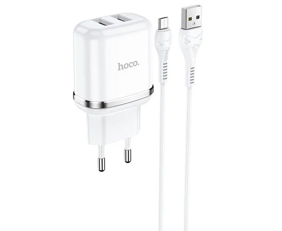 СЗУ Hoco N4 (2USB/2.4A) + MicroUSB Белый