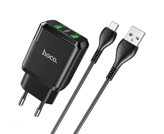 СЗУ HOCO N6 QC3.0 (2USB/3A) + USB - MicroUSB Черный