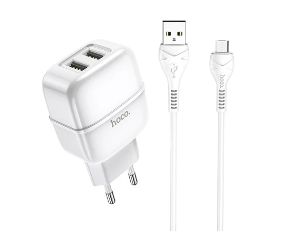 СЗУ Hoco C77A (2USB/2.4A) + MicroUSB Белый