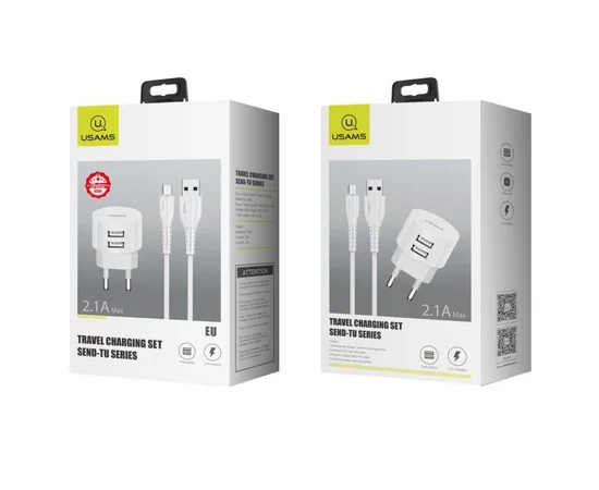 СЗУ Usams T20 Round Travel + U35 Type-C кабель Белый