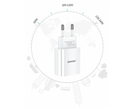 СЗУ USAMS US-CC075 T18 Single USB Travel Charger (EU) Белый
