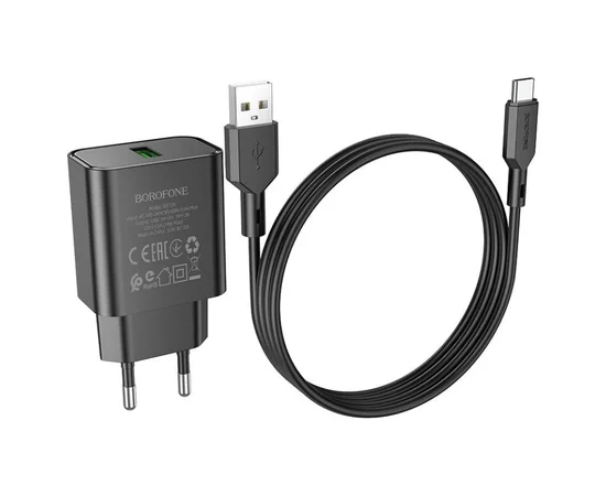 СЗУ Borofone BA72A Spring QC3.0 USB to Type-C Black