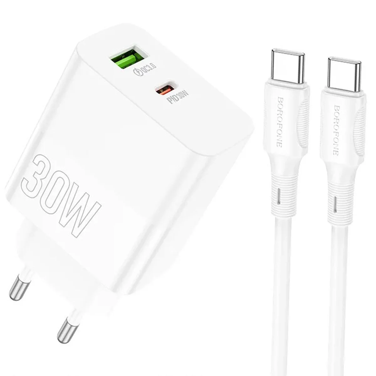 СЗУ Borofone BA75A PD30W+QC3.0 + Type-C + Type-C White