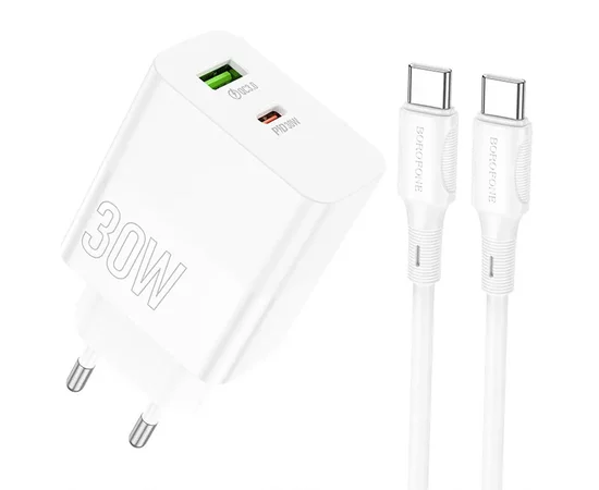 СЗУ Borofone BA75A PD30W+QC3.0 + Type-C + Type-C White