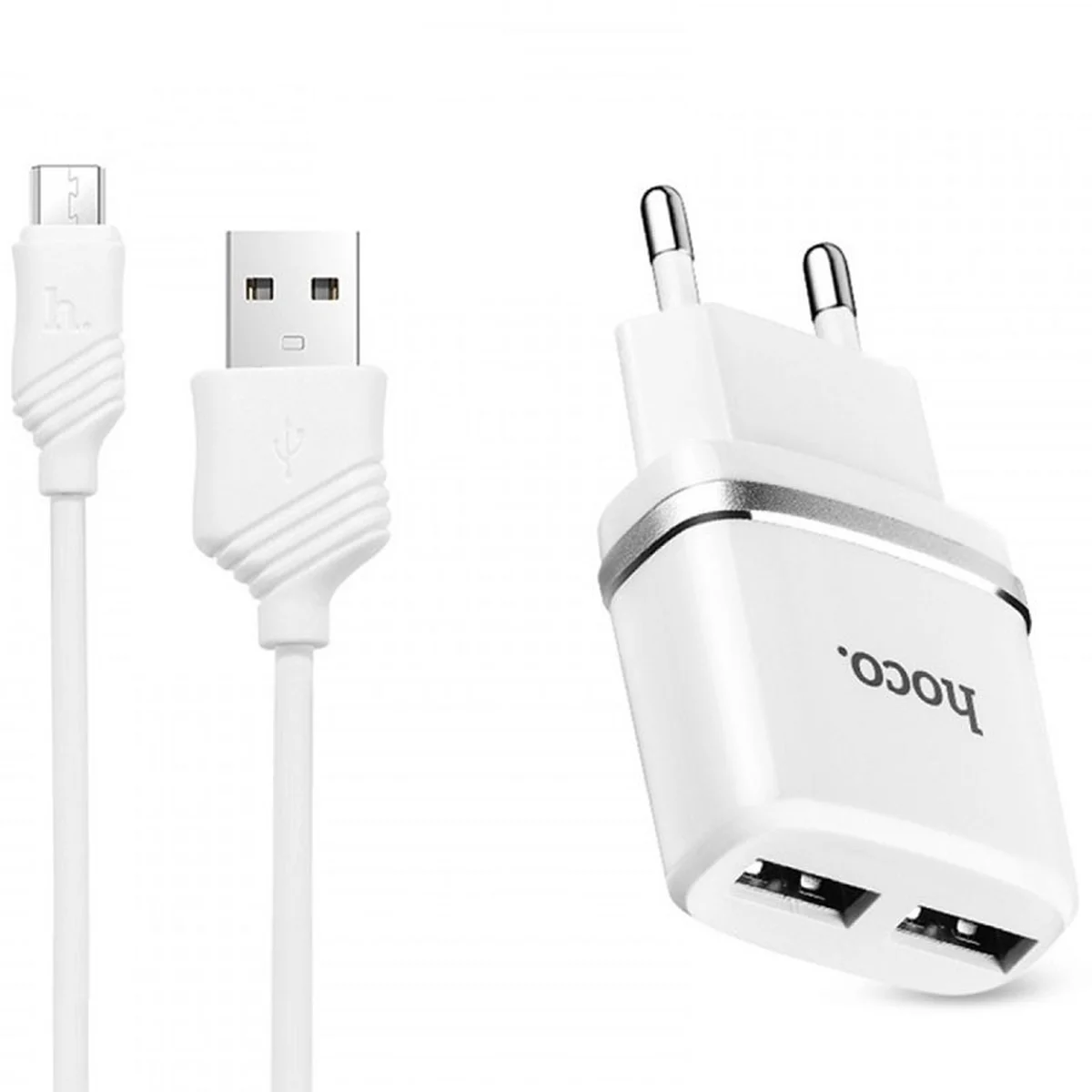 СЗУ Hoco C12 Charger + Cable (Micro) 2.4A 2USB white