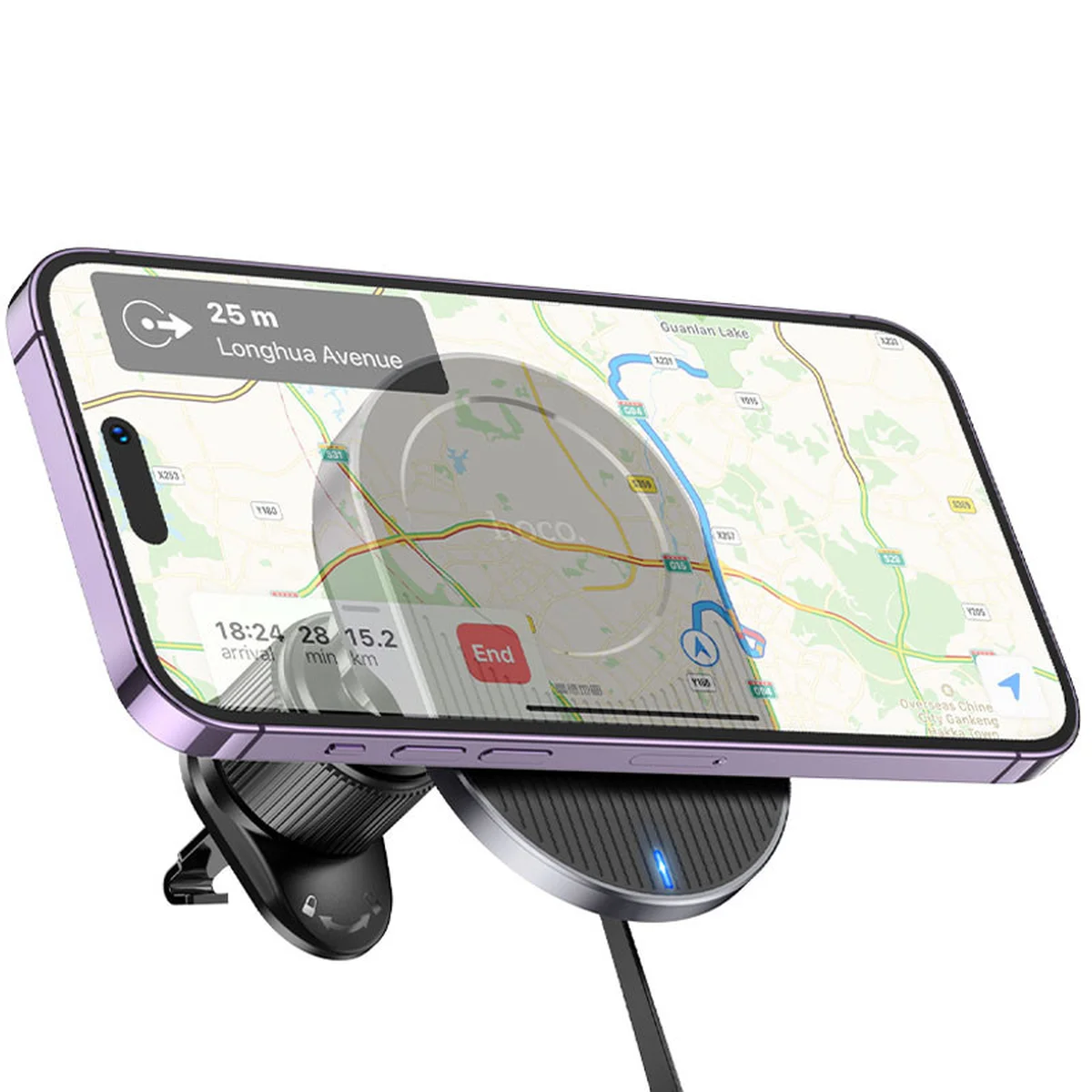 Автотримач із БЗУ Hoco HW12 Guardian magnetic (air outlet) Black / Gray