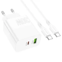 СЗУ Borofone BA75A PD30W+QC3.0 + Type-C + Type-C White