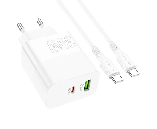 СЗУ Borofone BA75A PD30W+QC3.0 + Type-C + Type-C White