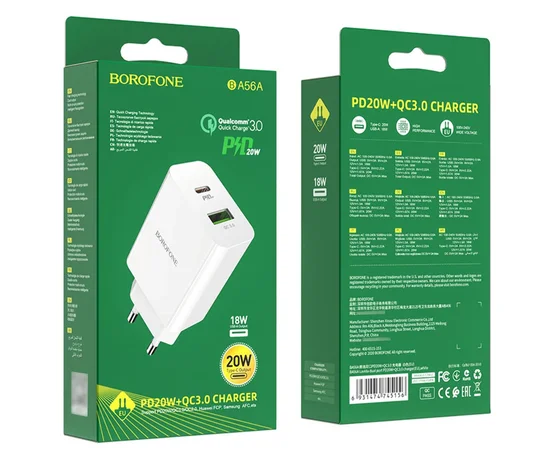 СЗУ Borofone BA56A Lavida PD20W/ QC3.0 / 2USB Белый