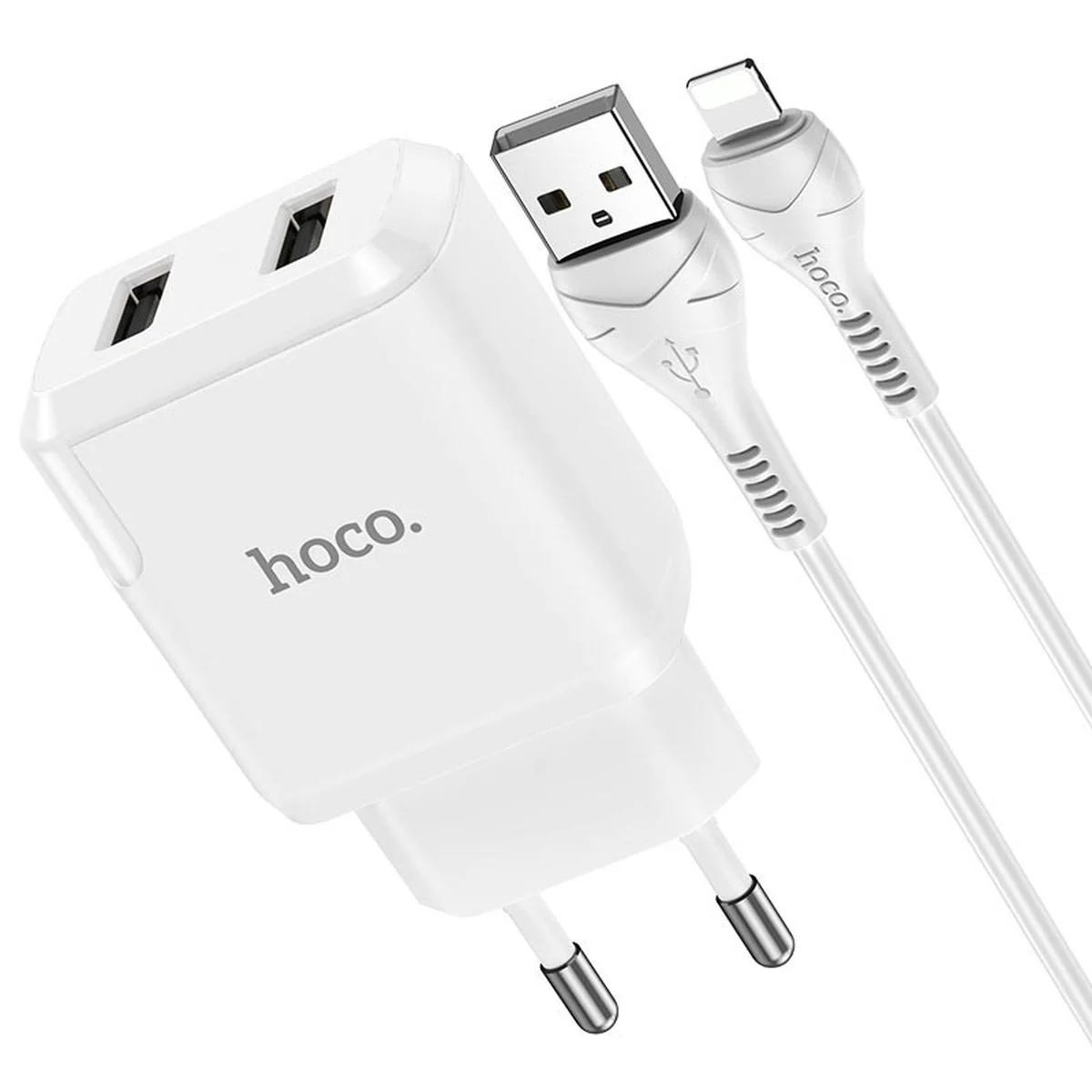 СЗУ HOCO N7 (2USB/2,1A) + USB - Lightning Белый