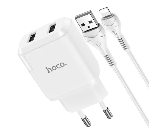 СЗУ HOCO N7 (2USB/2,1A) + USB - Lightning Белый
