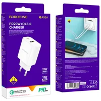 СЗУ Borofone BA55A PD20W+QC3.0 (1USB/1Type-C/3A) Белый