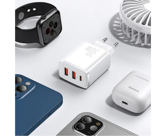 СЗУ Baseus Compact Quick Charger 30W QC+ PD (1Type-C + 2USB) (CCXJ-E) Білий