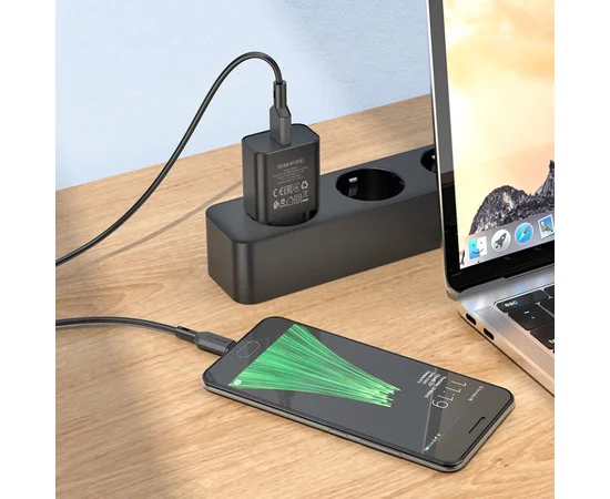 СЗУ Borofone BA72A Spring QC3.0 USB to MicroUSB Black