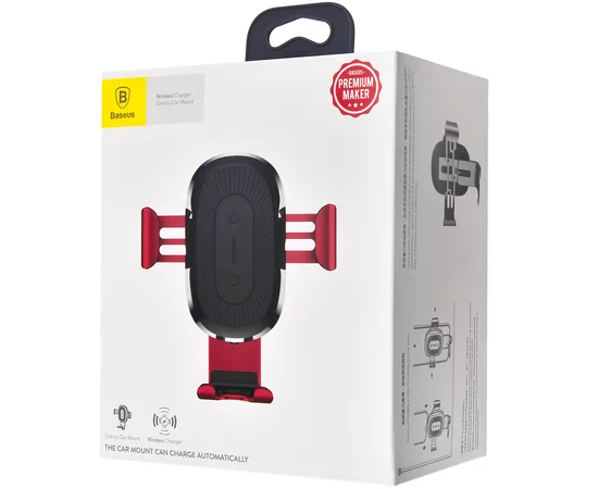Автодержатель с БЗУ Baseus Gravity Wireless Air Vent Красный