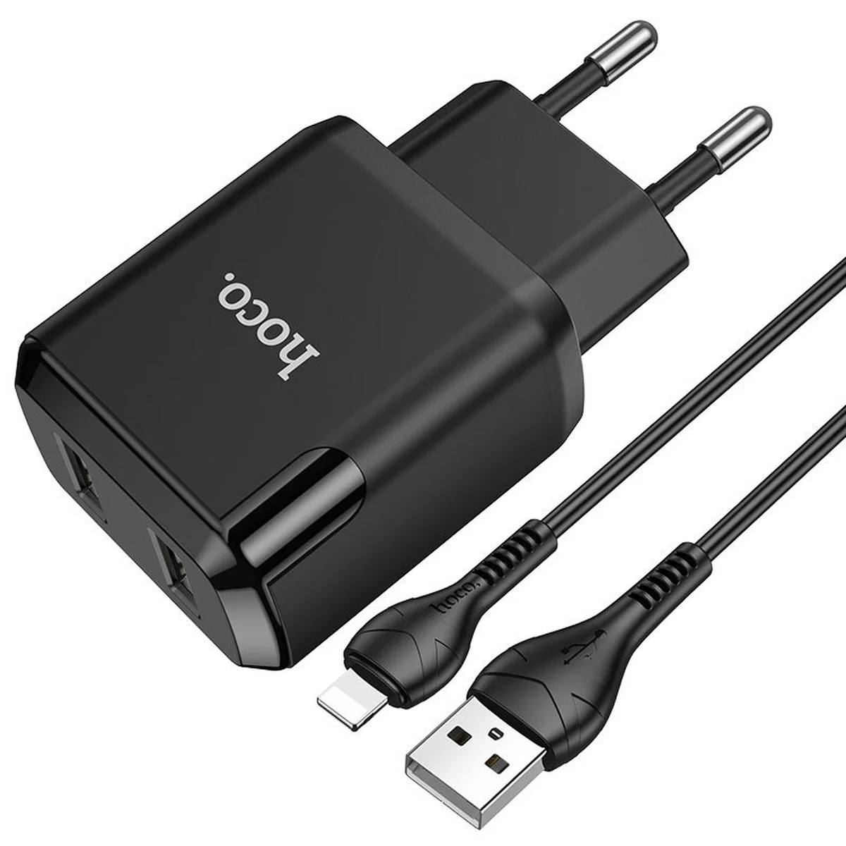 СЗУ HOCO N7 (2USB/2,1A) + USB - Lightning Черный