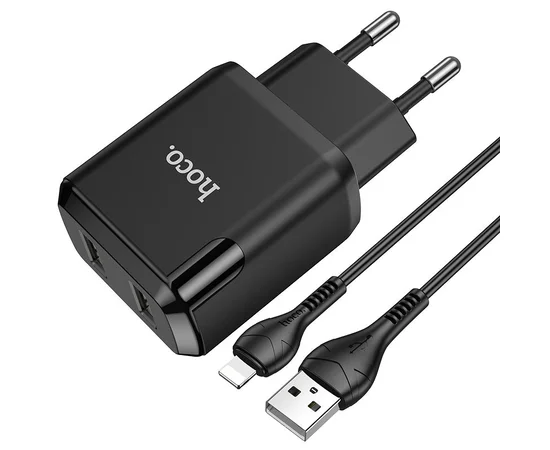 СЗУ HOCO N7 (2USB/2,1A) + USB - Lightning Черный