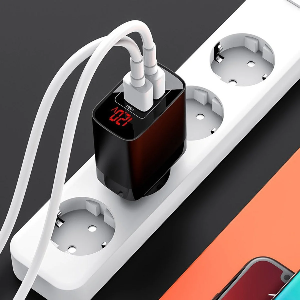 СЗУ Baseus Mirror Lake Dual QC Digital Display 2USB Чорний