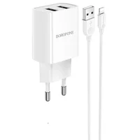 СЗУ Borofone BA53A Powerway (2USB/2.1A) + Lightning Білий