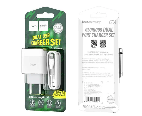 СЗУ HOCO C73A (2USB/2.4A) + lightning Белый