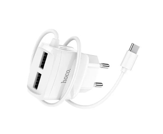 СЗУ Hoco C59A (2USB / 2.4A) + Type-C Білий
