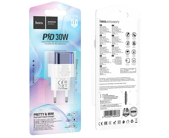 СЗУ Hoco C131A Platium PD30W+QC3.0 Transparent blue