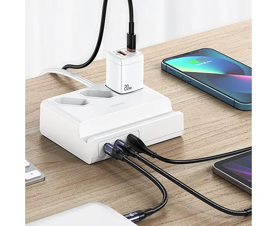 СЗУ Usams US-CC160 P1 65W Super Si Fast Charging USB Extension Socket White