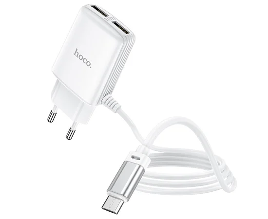 СЗУ HOCO C82A Real power dual port cable charger (for MicroUSB) (EU) Белый