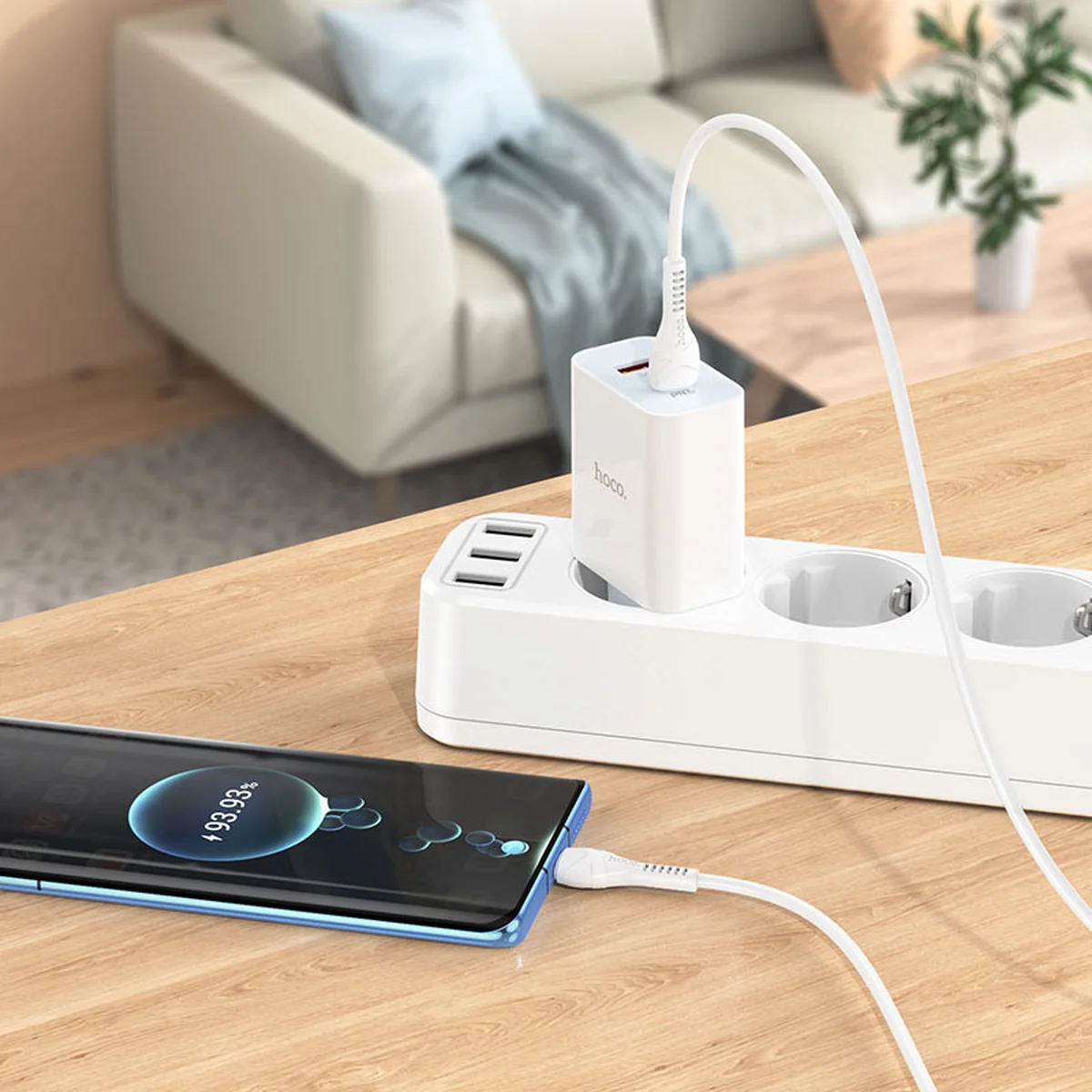 СЗУ HOCO C97A PD20W+QC3.0 (1USB/1Type-C/3A) + Type-C to Type-C Белый