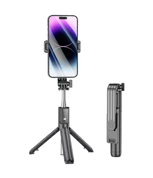 Монопод для селфі Borofone BY11 Happy з триногами + знімний BT пульт Black