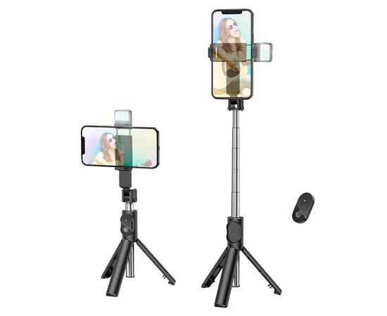 Монопод для селфі Borofone BY8 з триногами + знімний BT пульт Чорний
