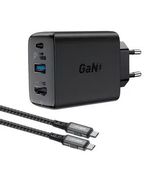 СЗУ Acefast A17 65W GaN multi-function HUB + кабель Type-C to Type-C Black