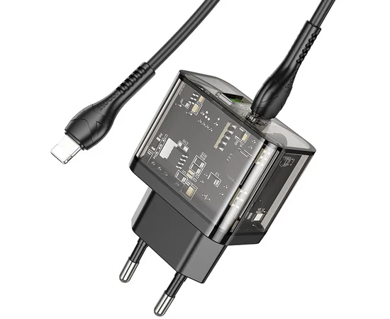 СЗУ Hoco N34 Dazzling PD20W+QC3.0 + Type-C to Lightning Transparent black
