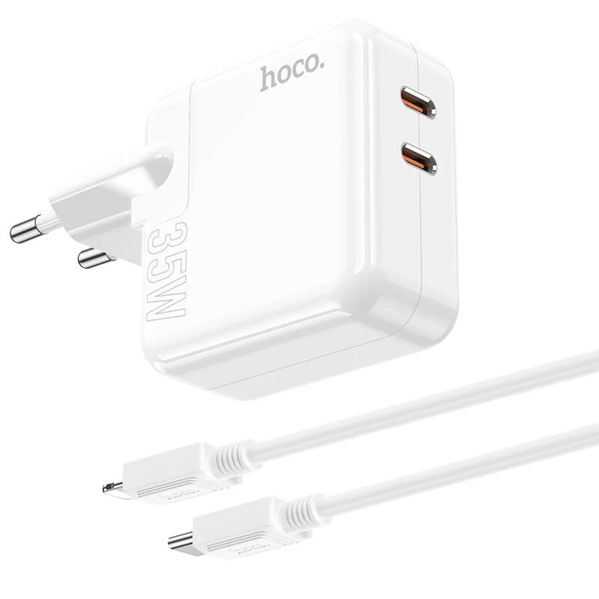 СЗУ Hoco C110A PD 35W+QC3.0 (2 Type-C) + Type-C to Lightning White