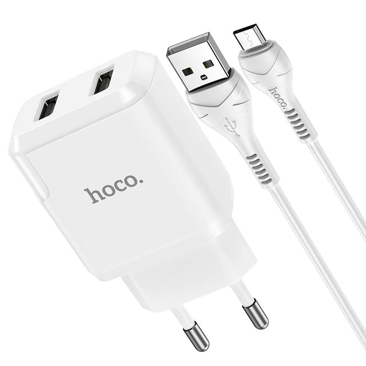 СЗУ HOCO N7 (2USB/2,1A) + USB - MicroUSB Білий